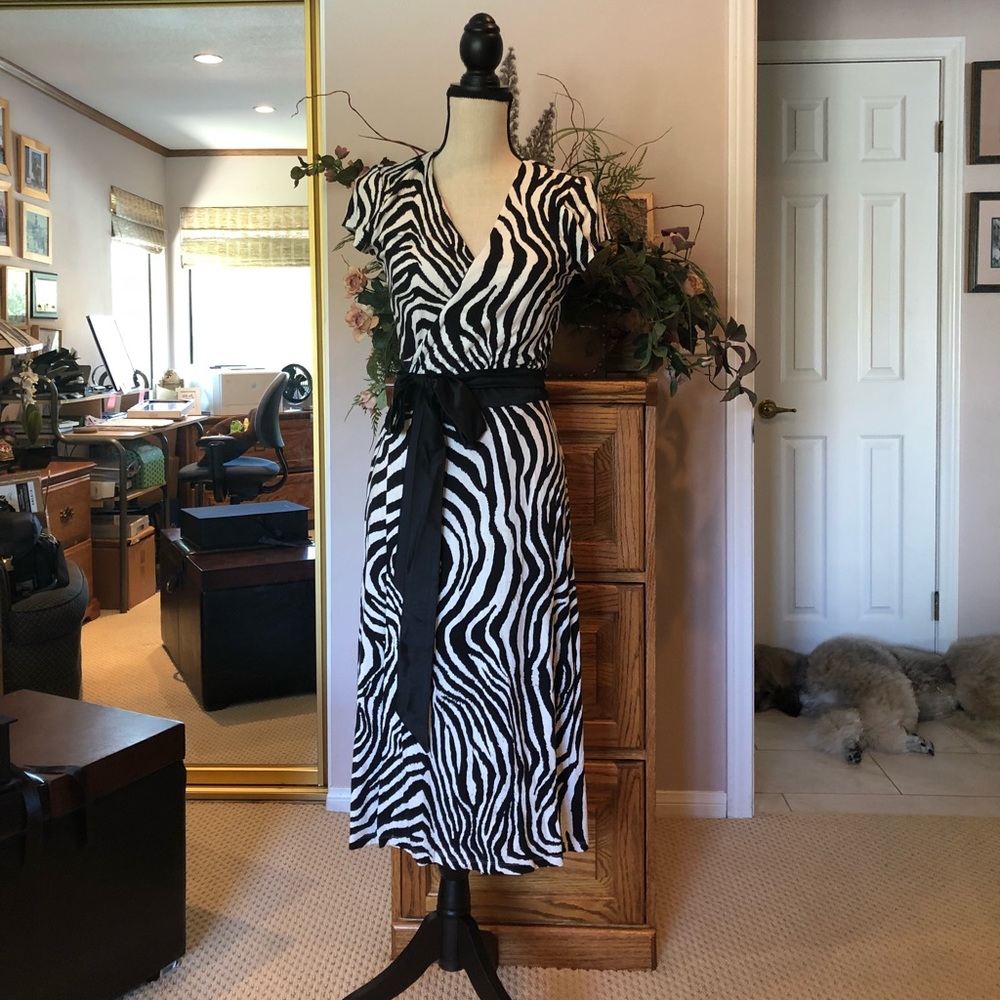 Zebra print Bianca Nero wrap dress, Sz M.